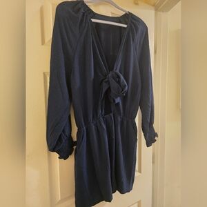Navy Blue Long Sleeve Romper